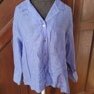 Chicos Size 3 Light Purple Floral Jacquard Button-Front Linen Silk Blouse Xl